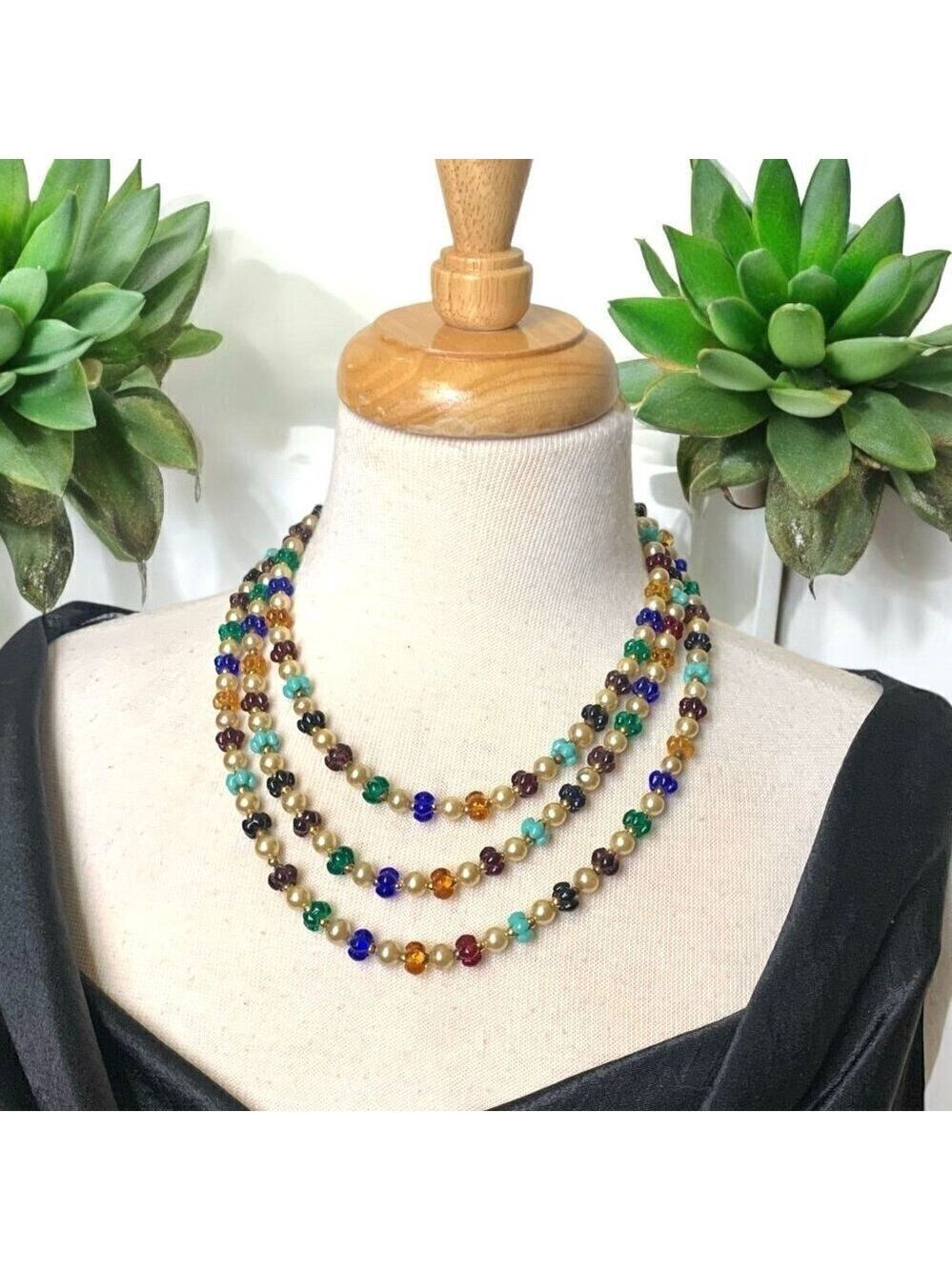 Vintage 60s Faux Pearl and Acrylic Bead 60 Inch Necklace